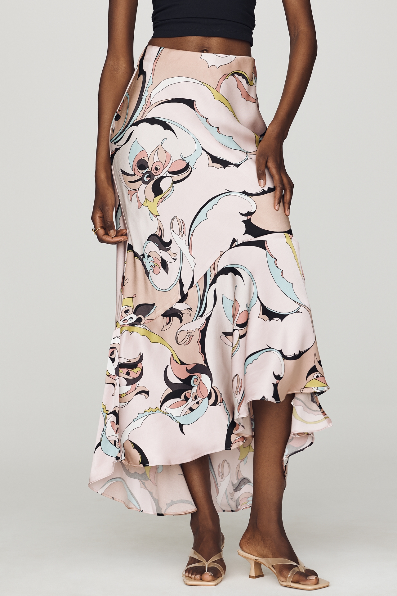 Maeve Bias Cut Satin Midi Skirt