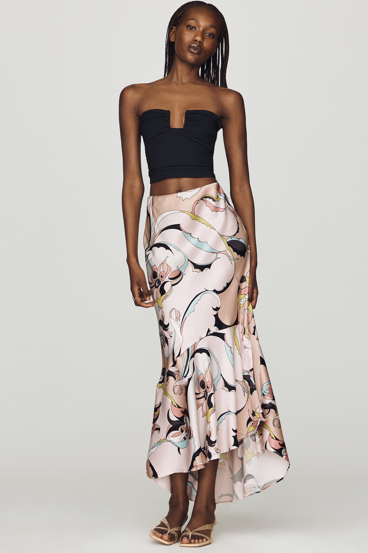 Maeve Bias Cut Satin Midi Skirt