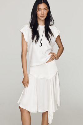 Maeve Asymmetrical Satin Godet Midi Skirt