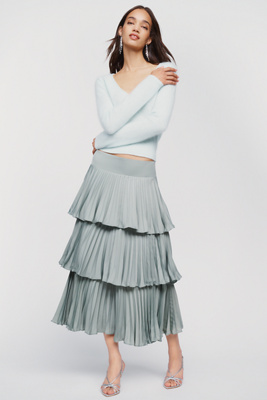 By Anthropologie Silken Tiered Midi Skirt by Anthropologie