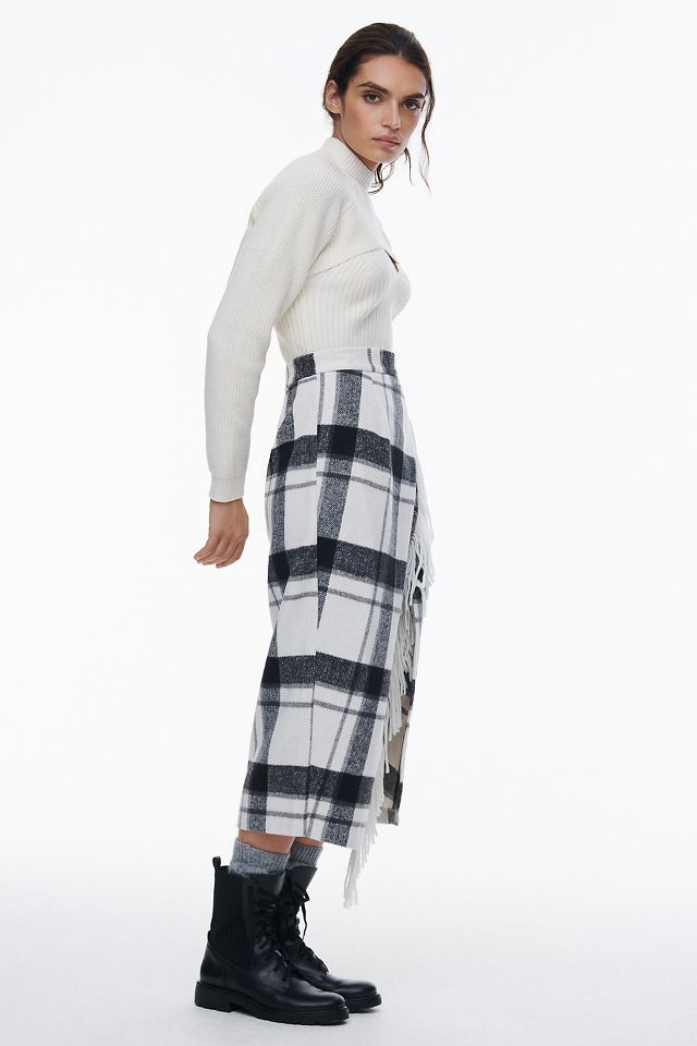 Plaid Fringed Midi Skirt | Anthropologie