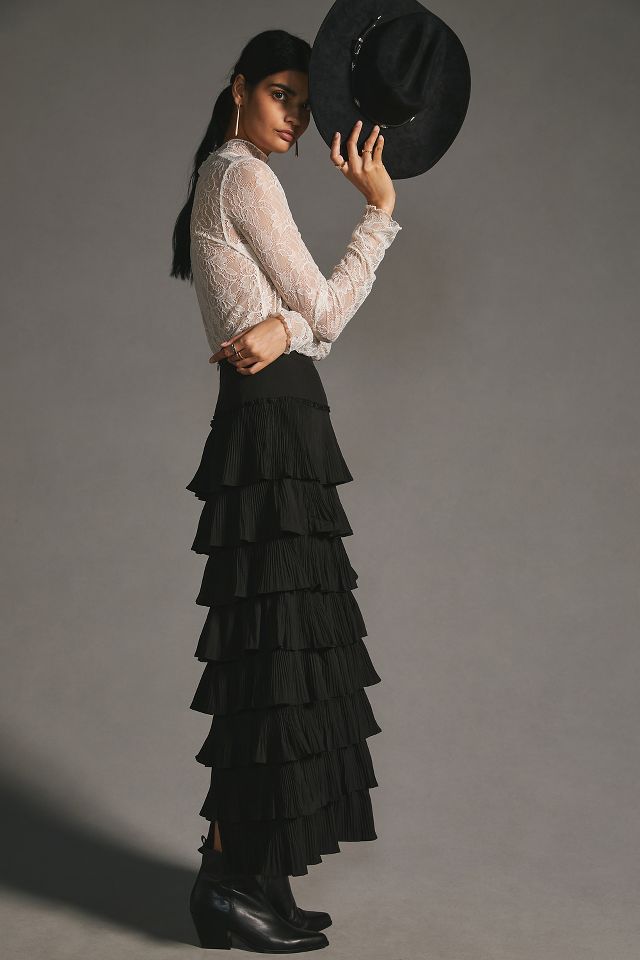 Long black hotsell tiered skirt