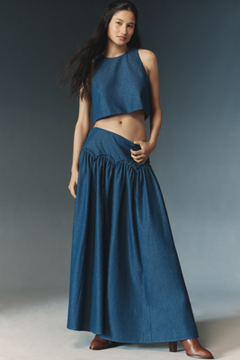 Mare Mare X Anthropologie Basque-waist Maxi Skirt In Blue