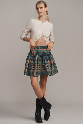 Mare Mare Basque-Waist Plaid Mini Skirt