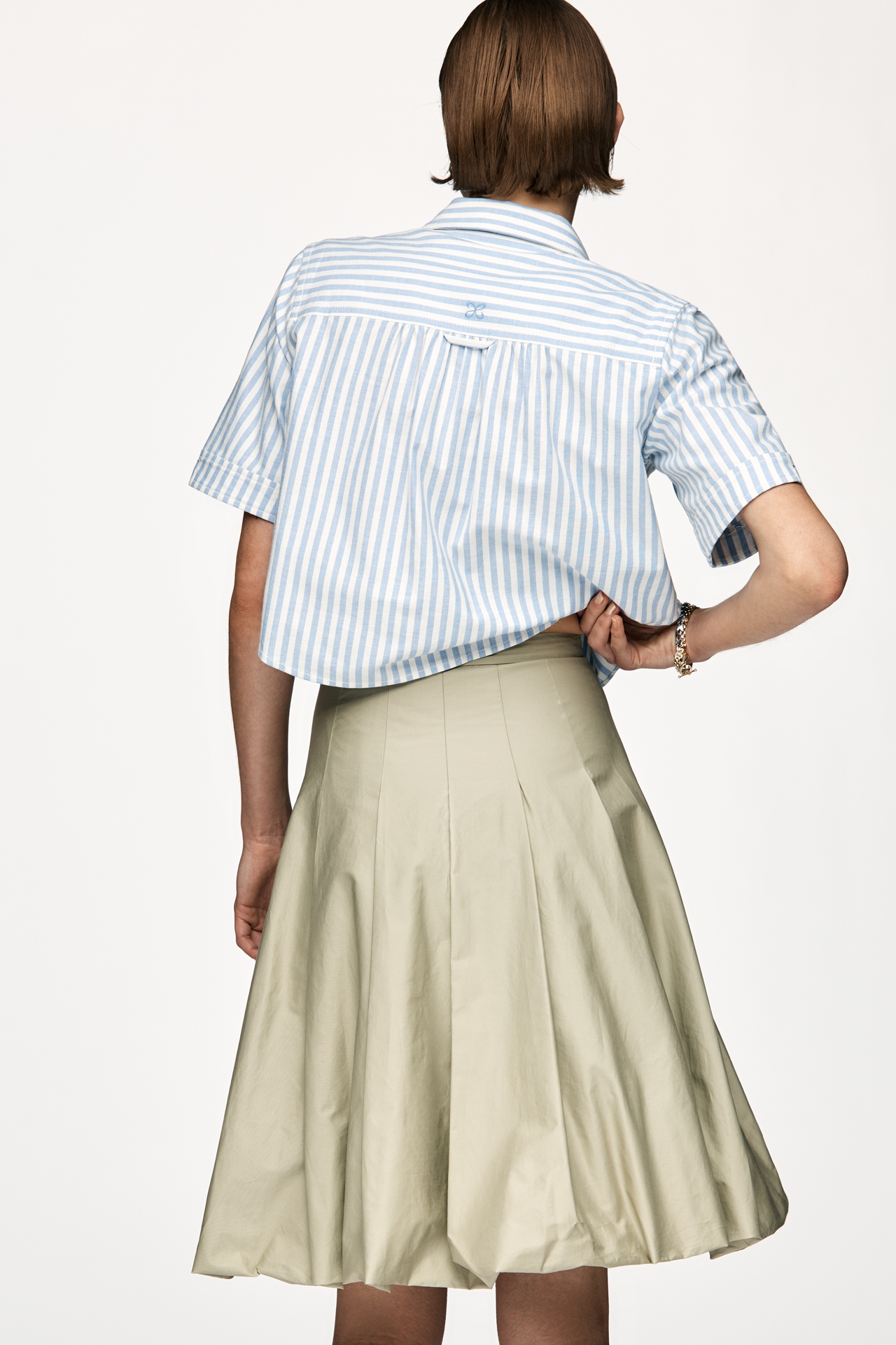Mare Cotton Pleated Bubble-Hem Midi Skirt