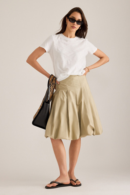 Mare Mare Cotton Pleated Bubble-Hem Midi Skirt