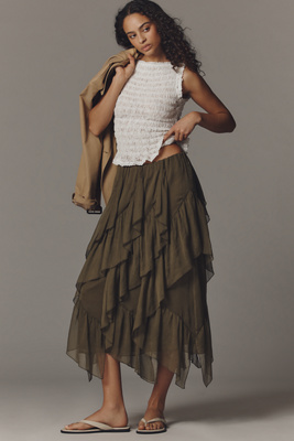 Layered Ruffle Midi Skirt