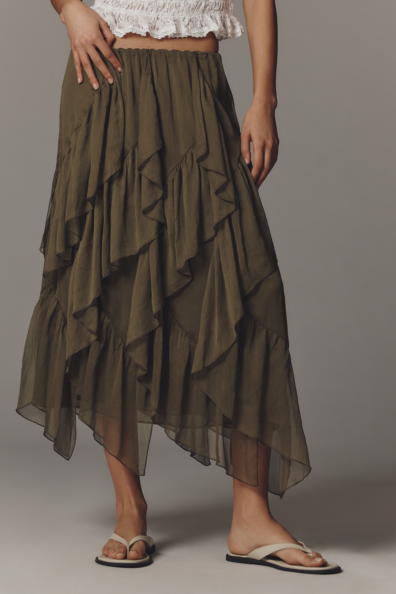 Mare Layered Ruffle Midi Skirt