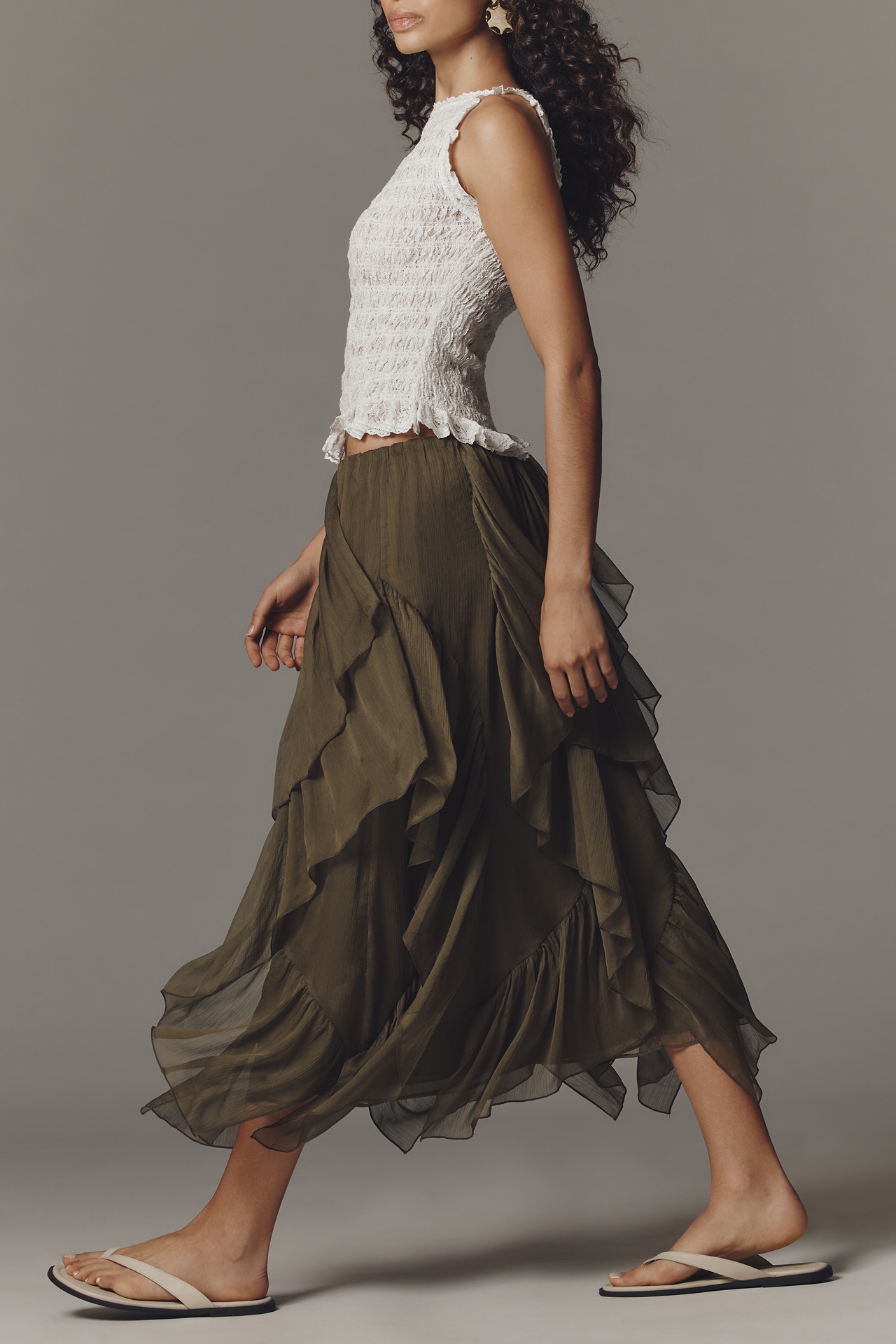 Mare Layered Ruffle Midi Skirt