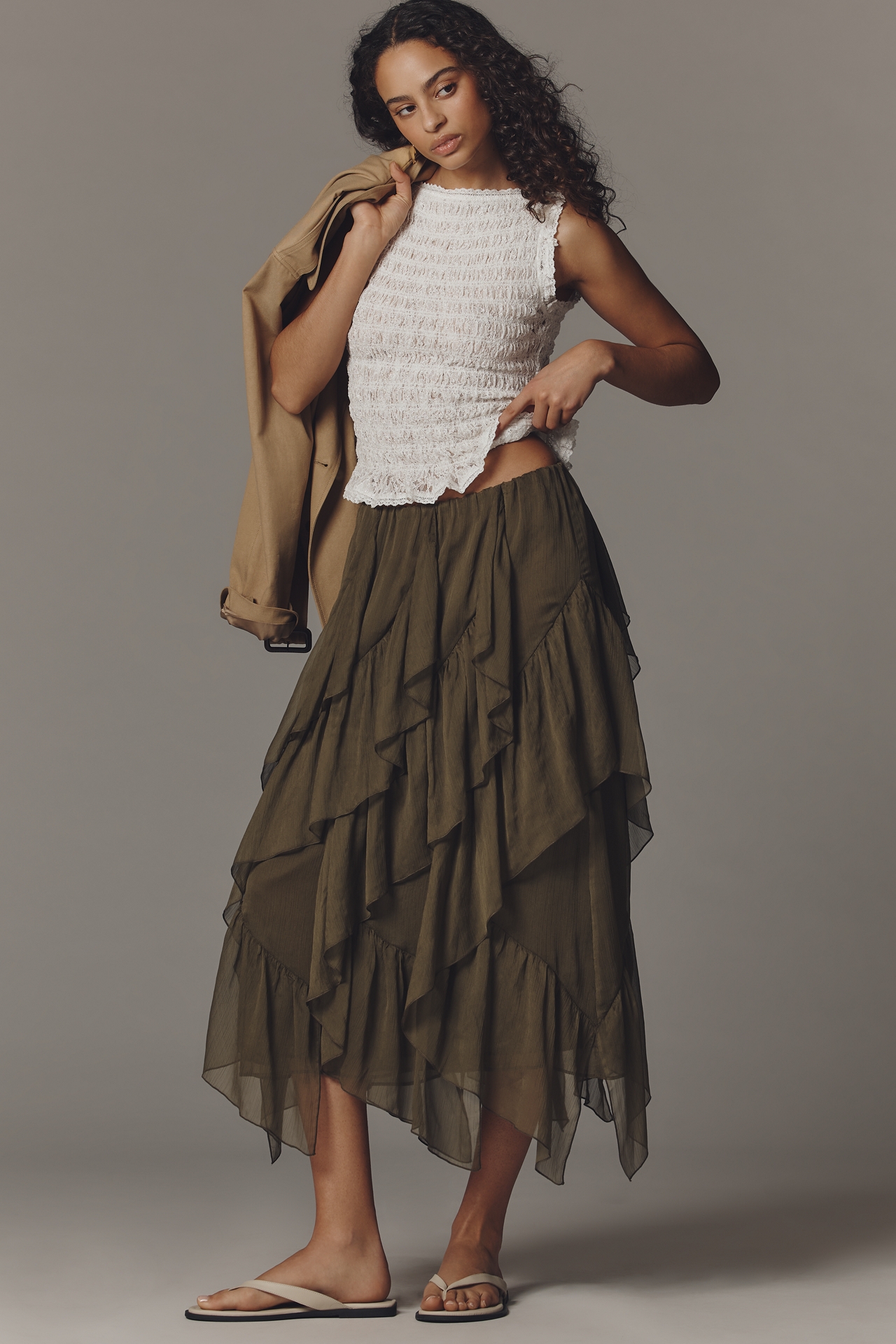 Mare Layered Ruffle Midi Skirt