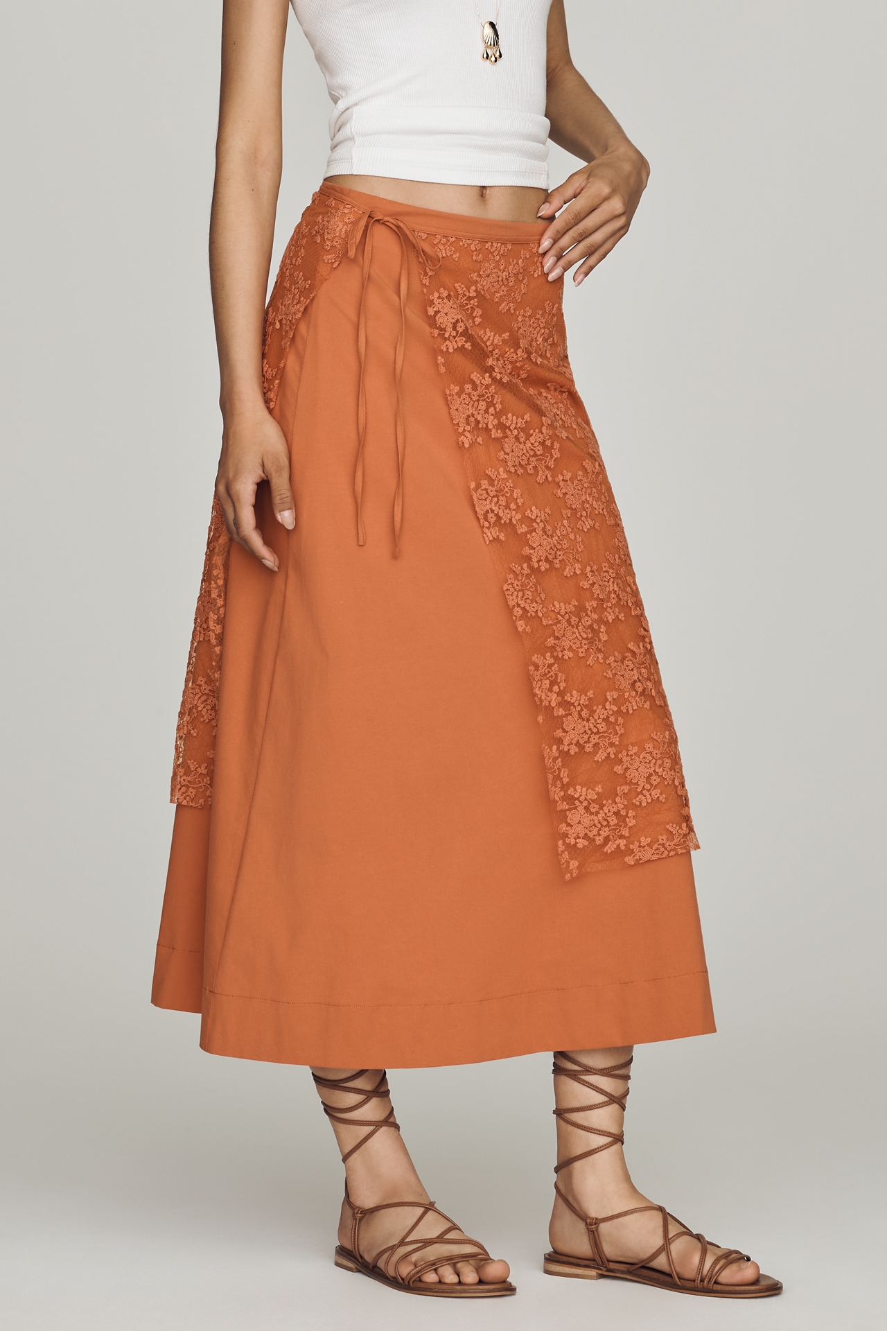 Mare Lace Overlay Midi Skirt