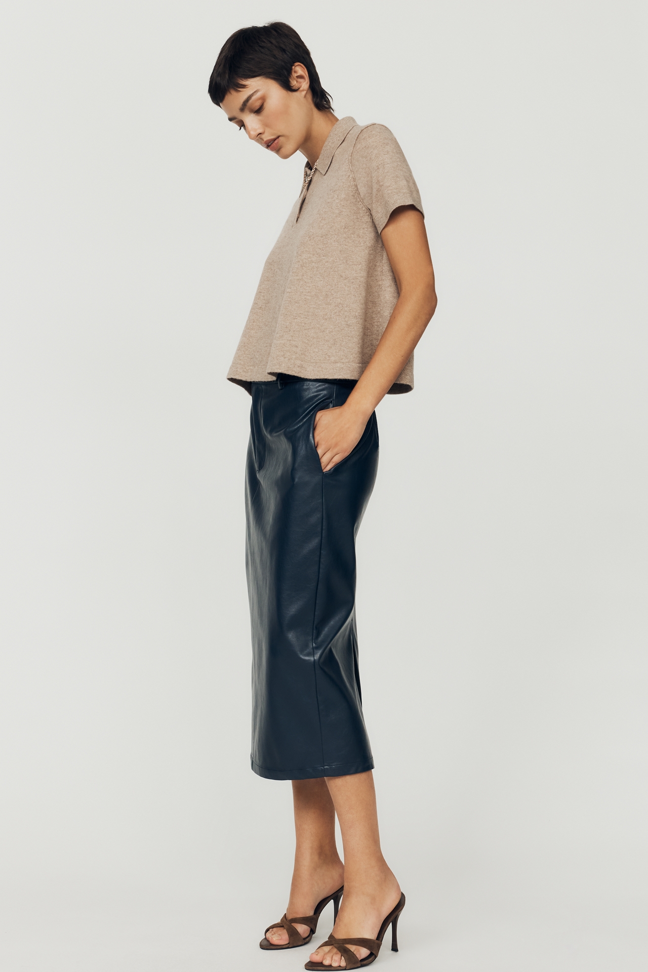 Mare Faux-Leather Midi Pencil Skirt