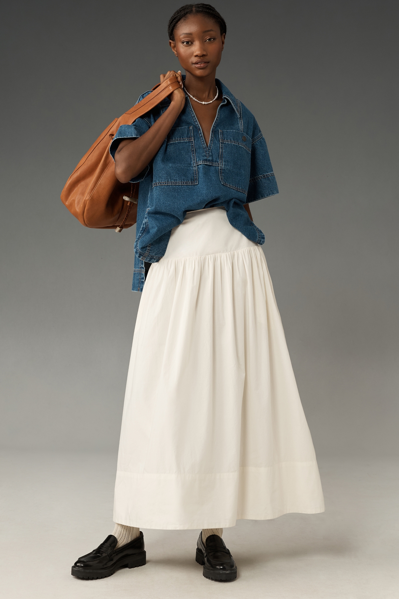 Maeve Drop-Waist Poplin Skirt