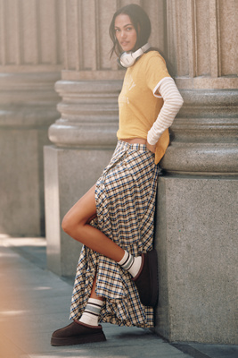 By Anthropologie Seamed Plaid Wrap Maxi Skirt product page