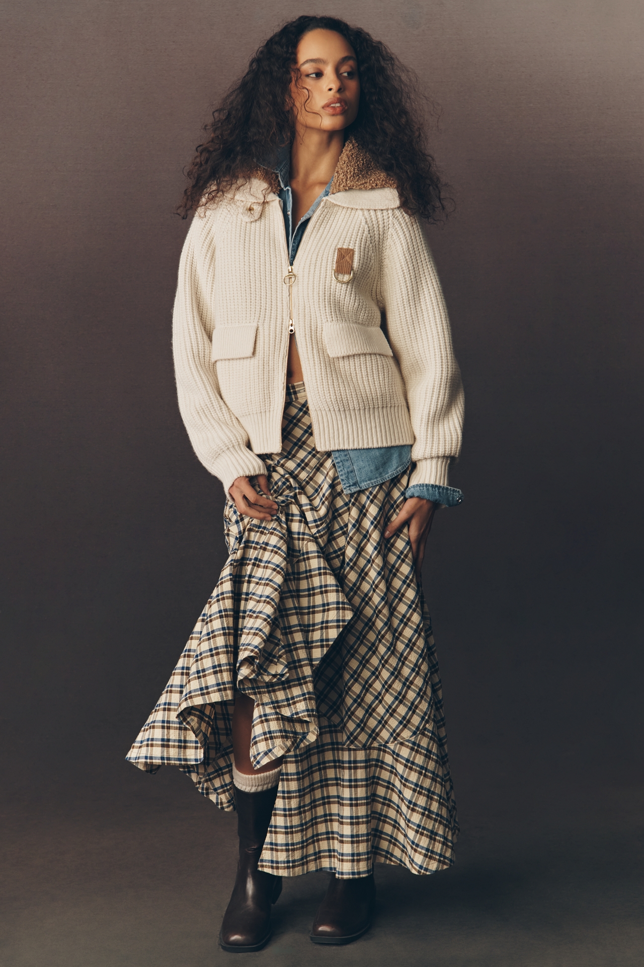 By Anthropologie Seamed Plaid Wrap Maxi Skirt