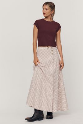 By Anthropologie Olivette Plaid Maxi Skirt