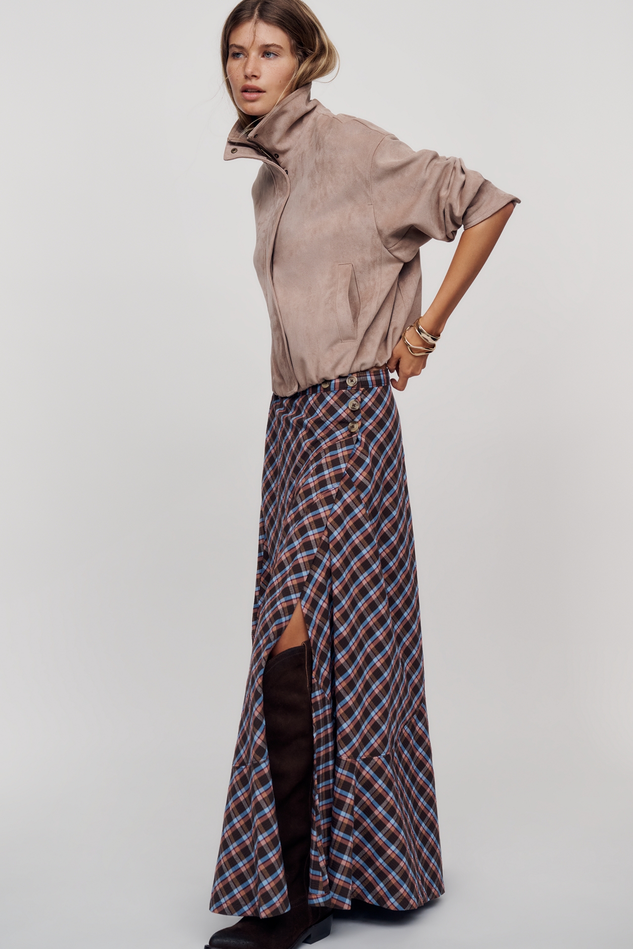 By Anthropologie Olivette Plaid Maxi Skirt