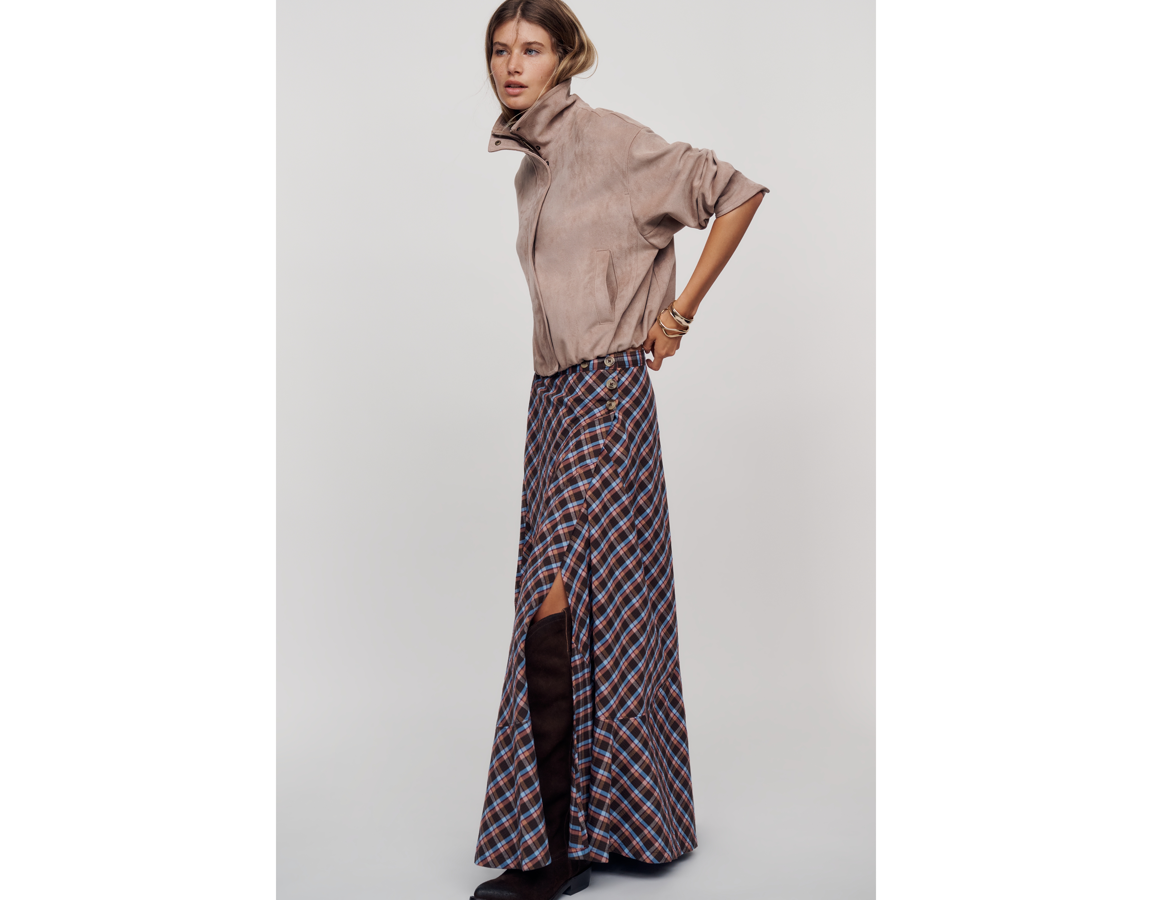 By Anthropologie Olivette Plaid Maxi Skirt