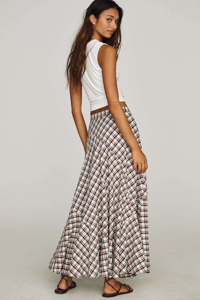 Jupe longue portefeuille à carreaux cousue By Anthropologie #1
