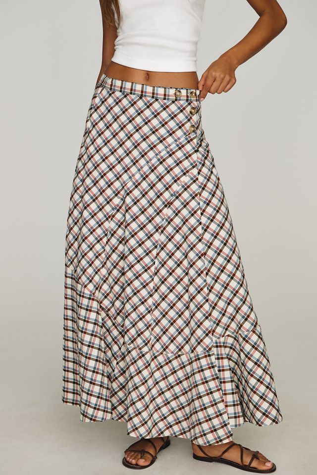 Jupe longue portefeuille à carreaux cousue By Anthropologie #3