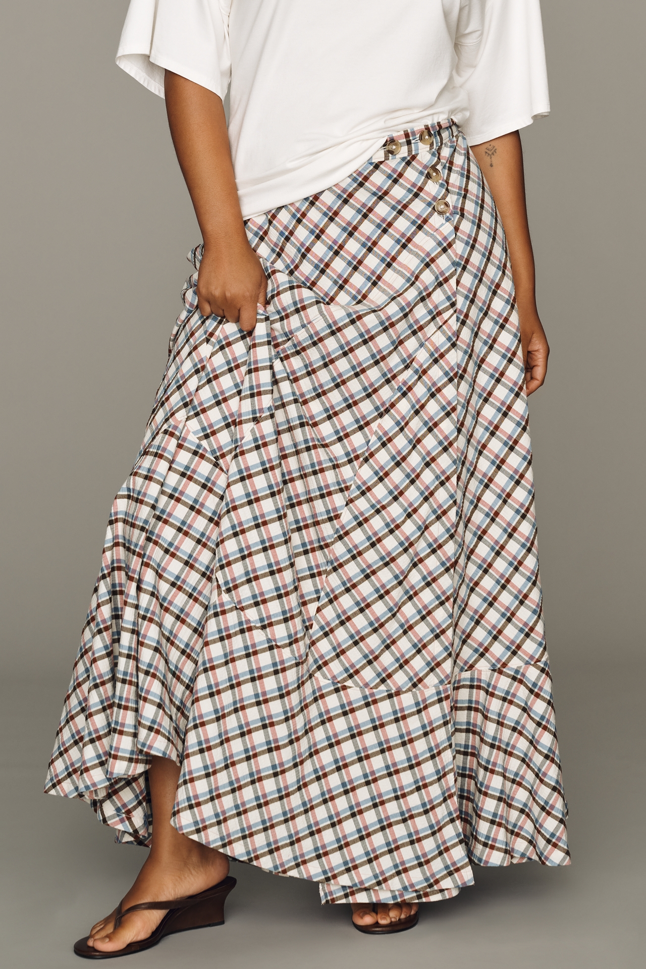 By Anthropologie Olivette Plaid Maxi Skirt