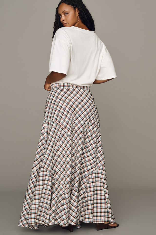 By Anthropologie Olivette Plaid Maxi Skirt #7