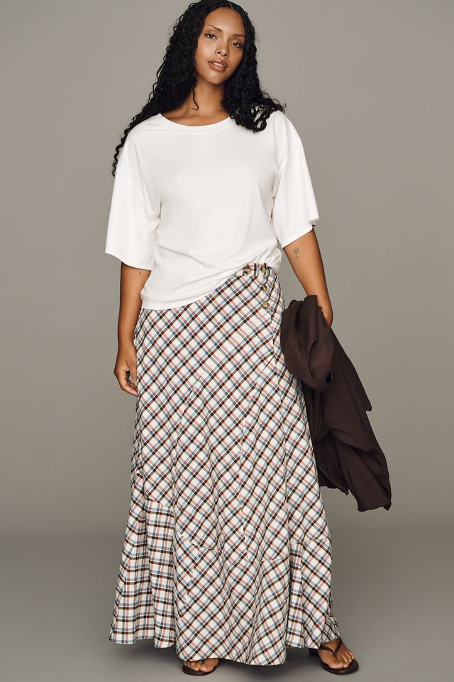 By Anthropologie Olivette Plaid Maxi Skirt #4