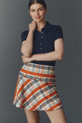 Maeve Button-Front Tweed Mini Skirt