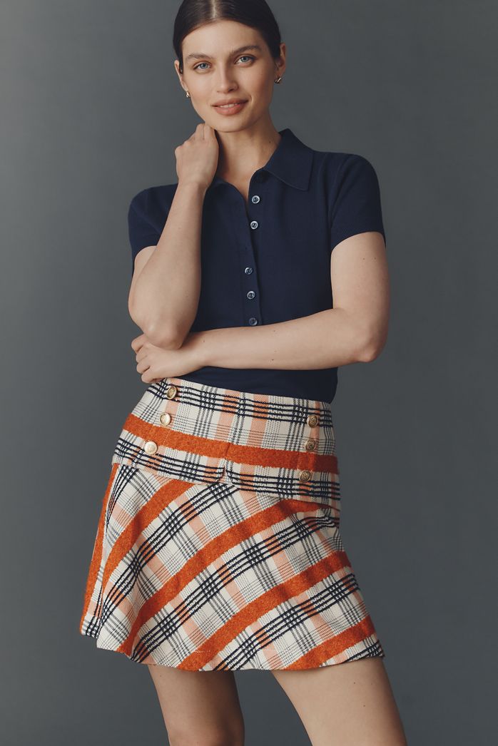 Maeve Button-Front Tweed Mini Skirt