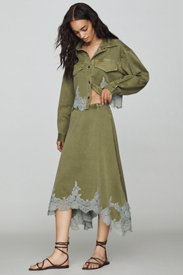 By Anthropologie Lace-Trim Utility Midi Skirt