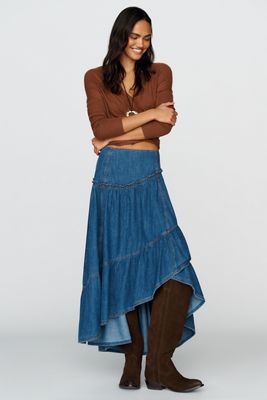 Jupe à étages asymétrique en denim Pilcro