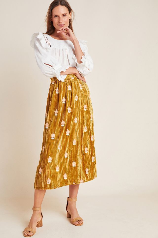 Elena Embroidered Velvet Skirt