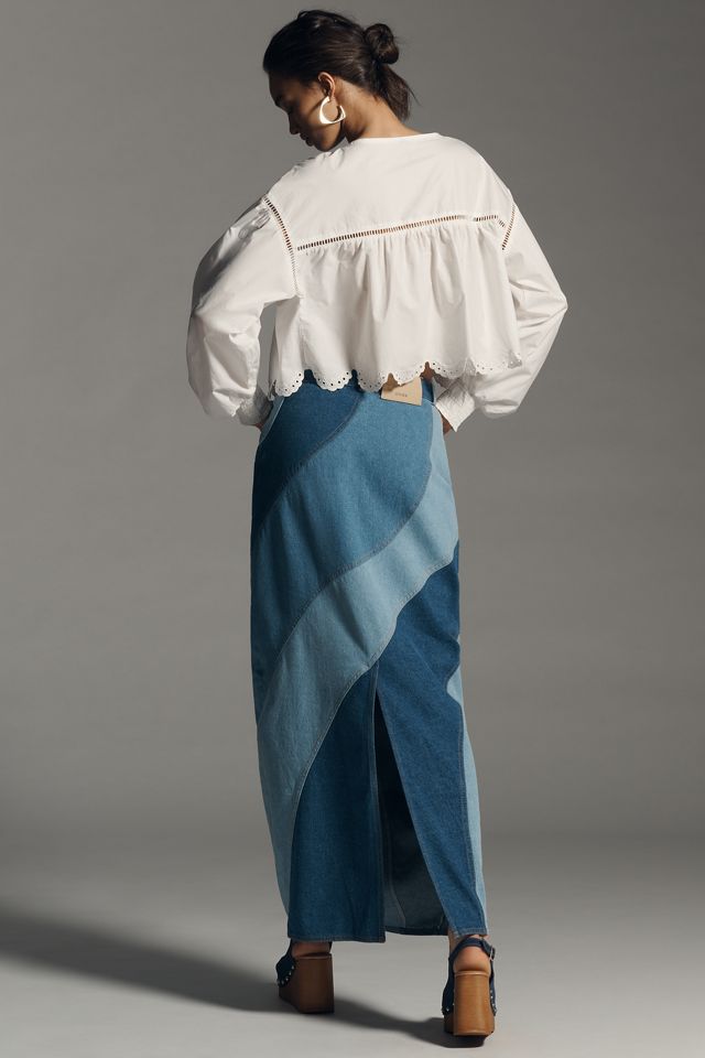 Significant Other Saskia Wavy Paneled Denim Maxi Skirt #2