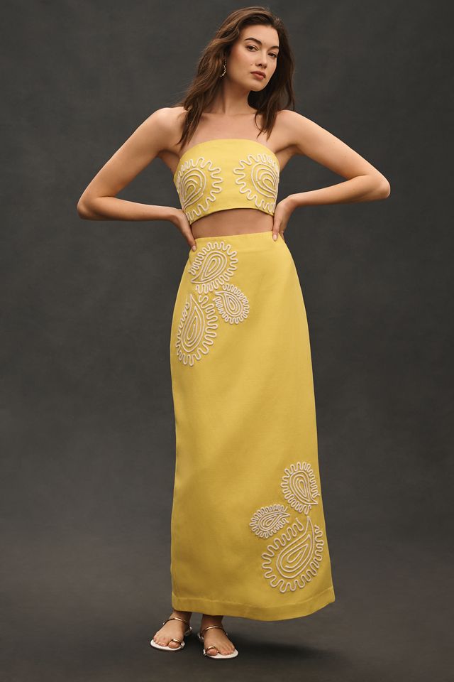 Significant Other Carly Linen Blend Embroidered Column Maxi Skirt #1