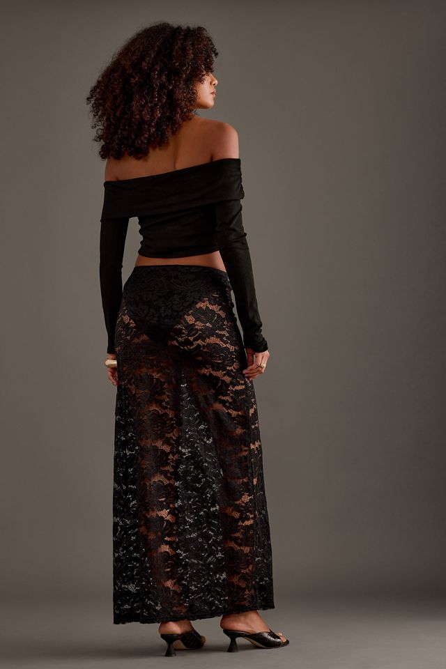 Jupe longue asymétrique en dentelle noire avec fente haute – Olvi's Lace