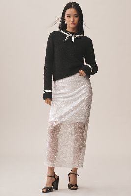 Shop Grey Lab Sheer Sequin Midi Skirt In White