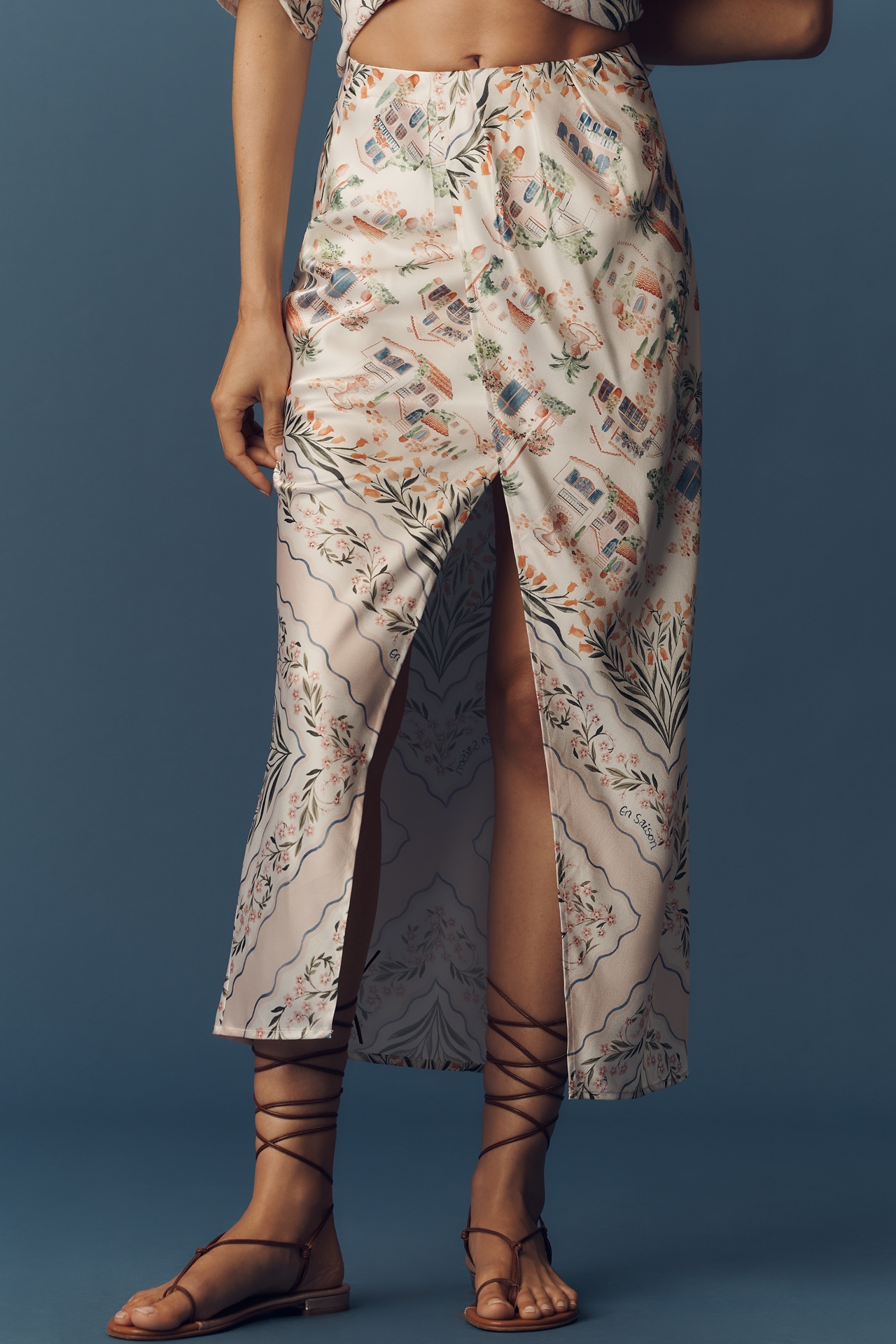 En Saison Alaia Faux-Wrap Satin Maxi Skirt