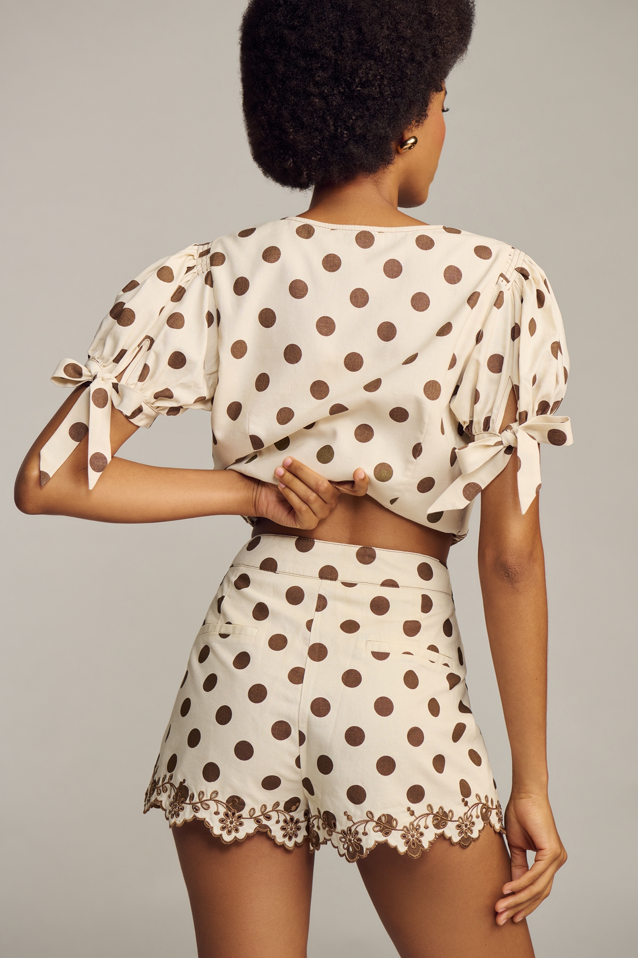 Jacquie The Label Eva Linen Blend Polka-Dot Skort