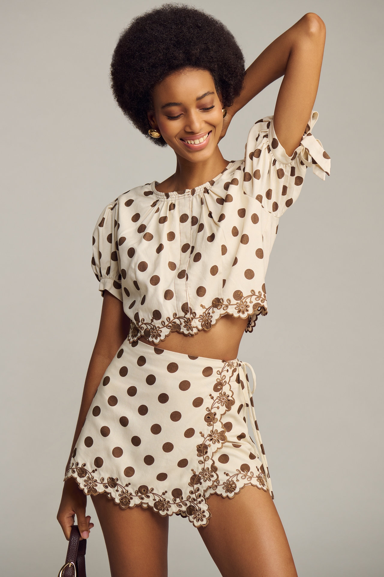 Jacquie The Label Eva Linen Blend Polka-Dot Skort