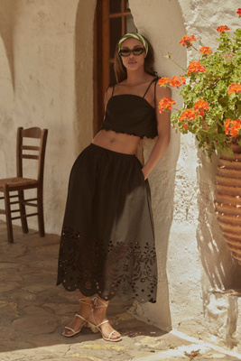 En Saison Delilah Lace-hem Midi Skirt