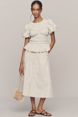 En Saison Azra Midi Skirt In Black Multi In White