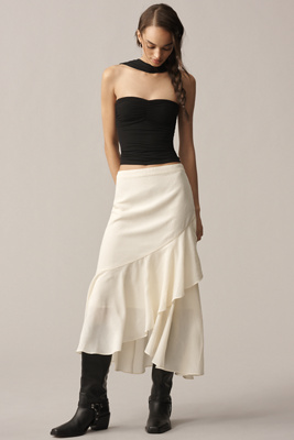 En Saison Gabriella Asymmetric Ruffled Maxi Skirt In White