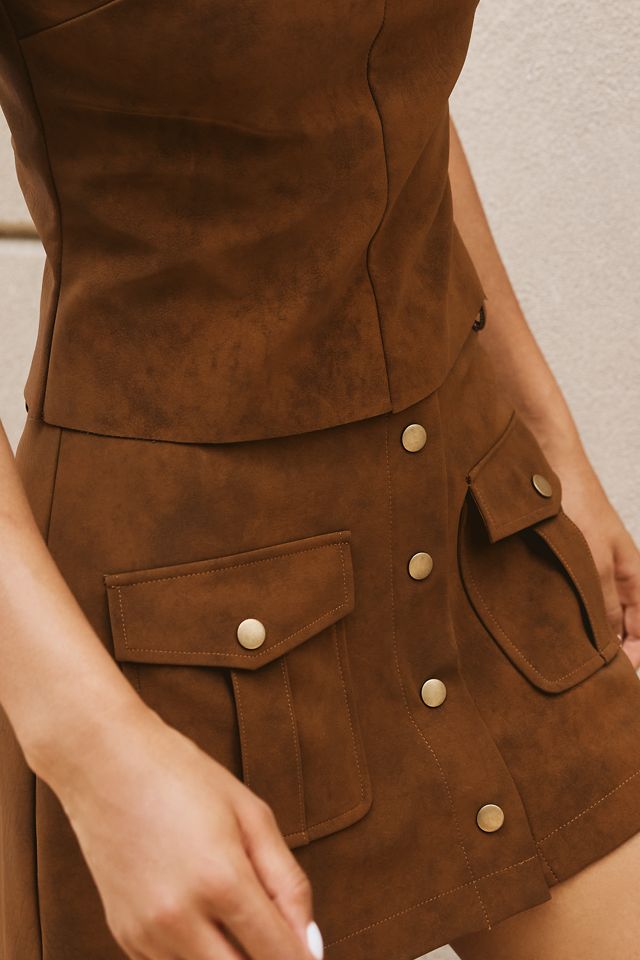 En Saison Faux-Suede Button-Front Mini Skirt #2