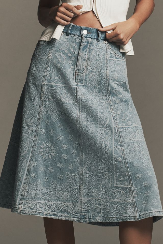 En Saison Tarak Paisley Denim A-Line Midi Skirt #1