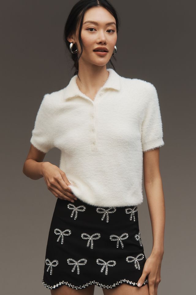 En Saison Bow-Embellished Scallop-Hem Mini Skirt #1