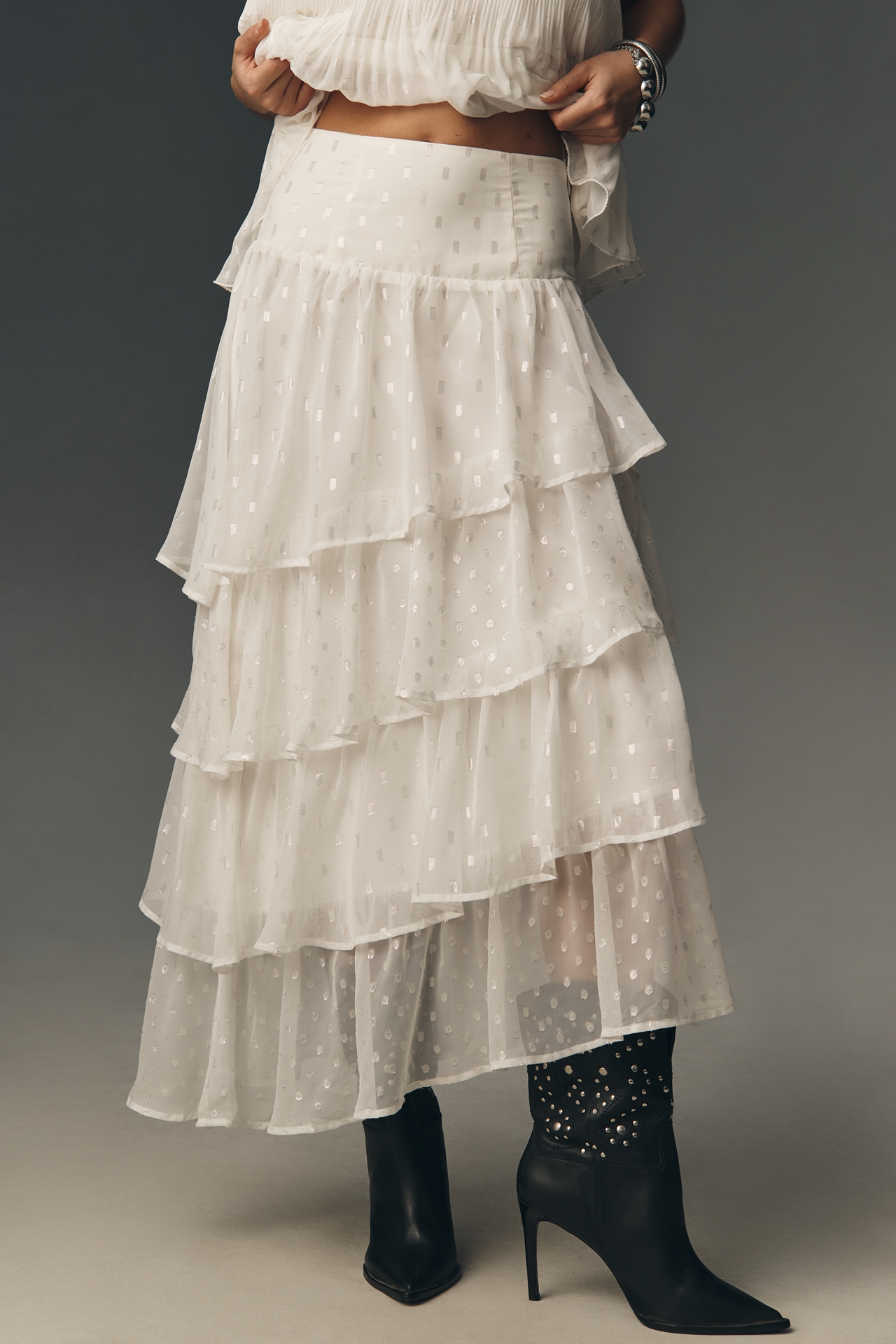 En Saison Camille Asymmetric Ruffled Maxi Skirt