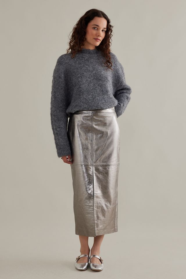 Metallic Leather Slim Midi Skirt #1