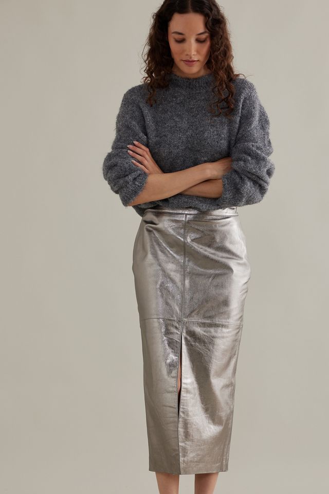 Metallic Leather Slim Midi Skirt #2