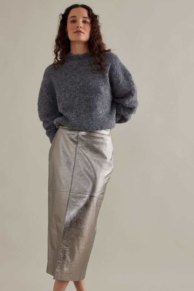 Metallic Leather Slim Midi Skirt #3