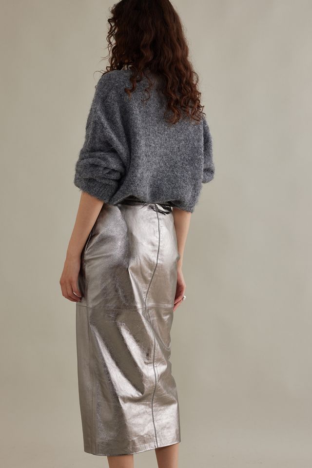 Metallic Leather Slim Midi Skirt #4